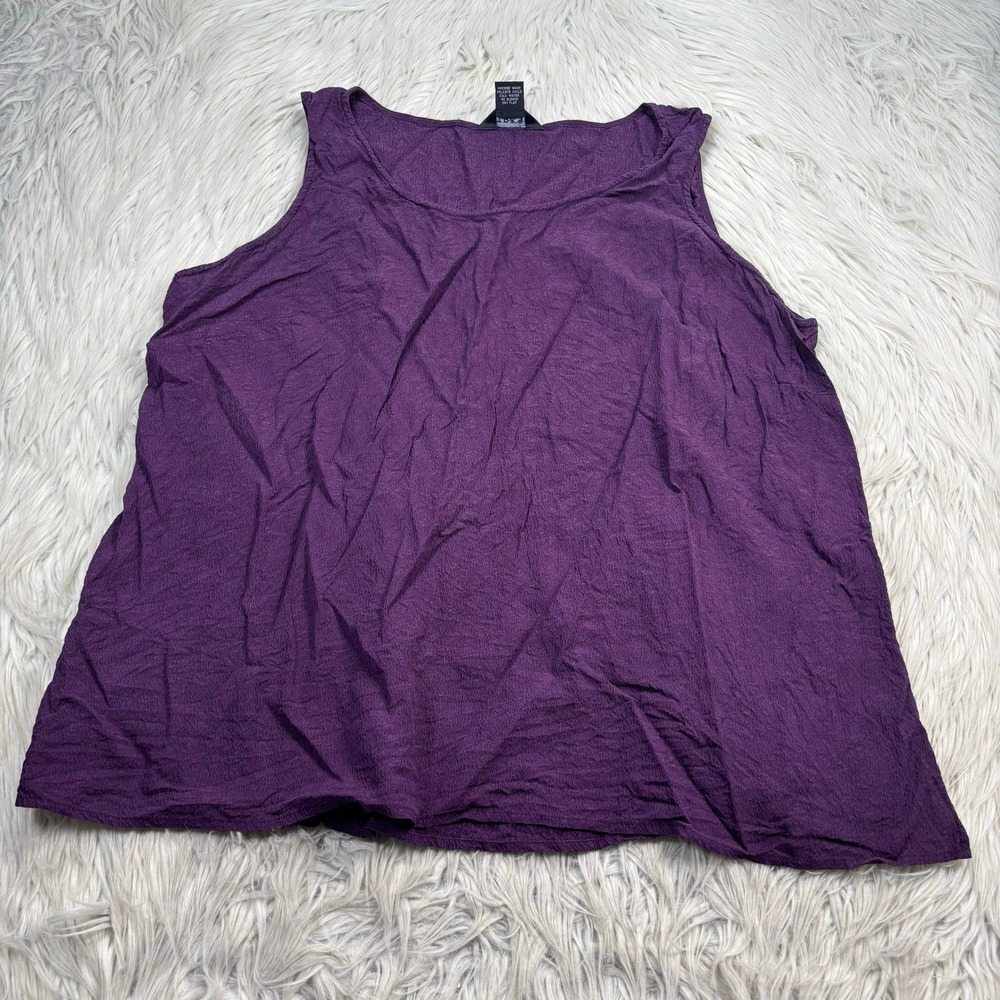 Citron Santa Monica Women's 2X Textured Purple 100% Silk Tank Artsy Lagenlook
